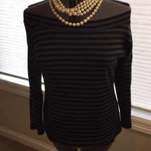 Grey/black strip off shoulder T-shirt